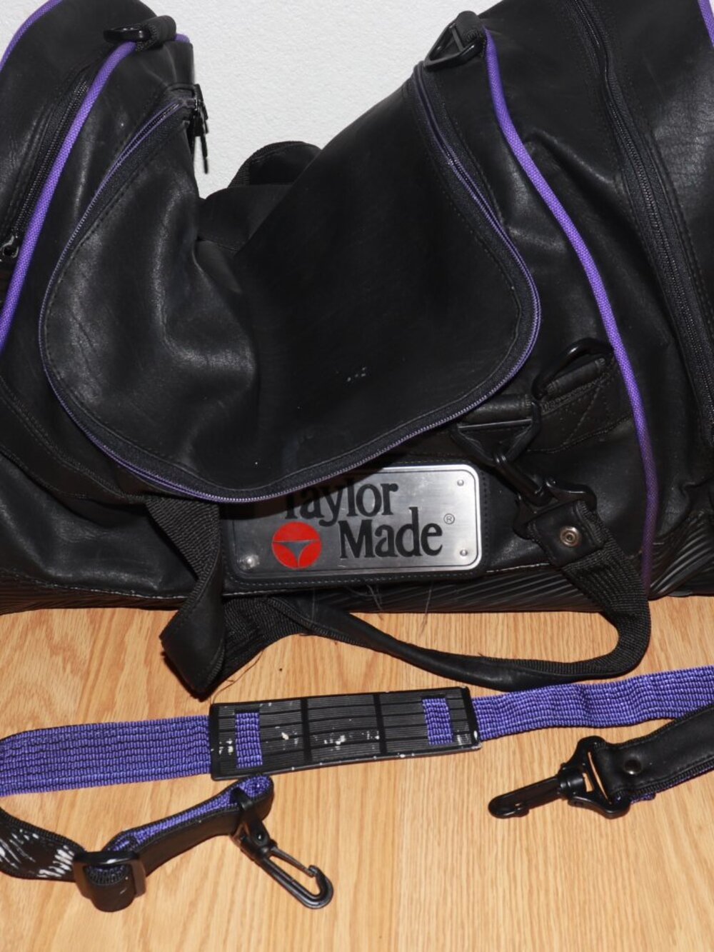 Rare Vintage TAYLOR MADE Golf Overnight Duffle Bag Black Purple Leather
